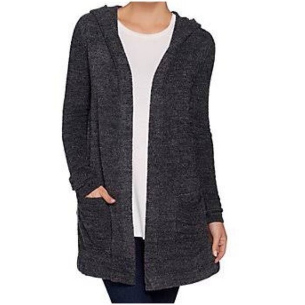Barefoot Dreams CozyChic Lite Resort Cardi in Black/Graphite